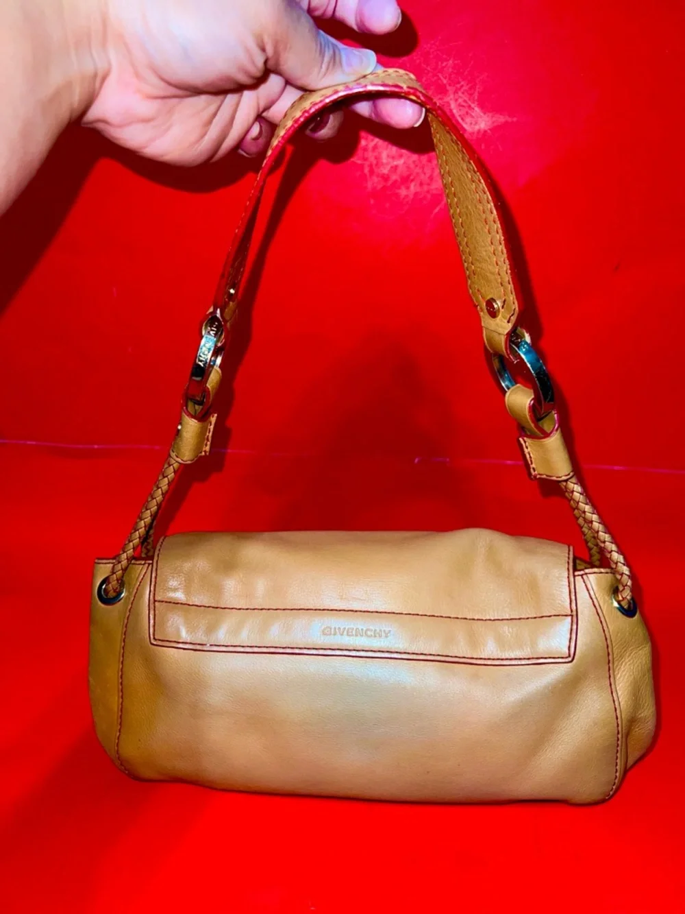 Givenchy Saddle Shoulder Bag in Tan with Embossed Logo - Picture 3 of 7